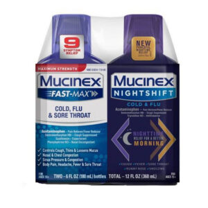 Mucinex Fast-Max & Night Shift Cold, Flu, Sore Throat, Severe Congestion & Pain Combo Liquid 2ct 12oz
