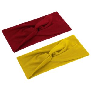 WLLHYF Wide Headbands for Women, Turban Headbands (2pcs-wine red/yellow)