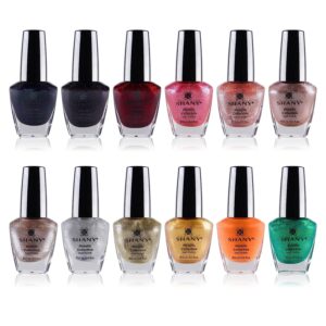 SHANY Cosmetics Nail Polish Set - 12 Futuristic Shades in Gorgeous Semi Glossy and Shimmery Finishes - Metallic Collection