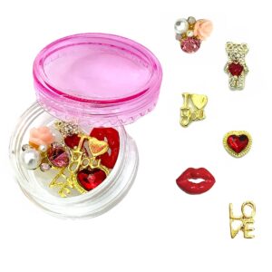 NAILDROBE 6 Valentine's Day Nail Charms (love, lips, red heart,rose cluster, teddy bear)